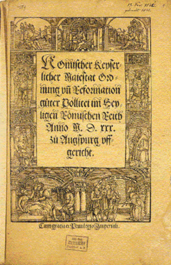 Abbildung: Titelkupfer der Reichspoliceyordnung von 1530