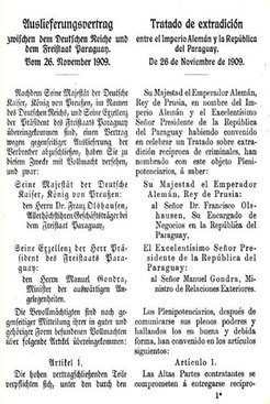 Abb. 2: Tratado de extradición entre la República del Paraguay el Imperio Alemán, 26.11.1909 (Reichsgesetzblatt 1915, Nr. 123. pp. 571-582)