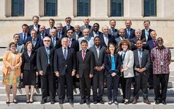 International Law Commission, 2017–2021, with members of the Secretariat
Photograph taken at the seventieth session, 2018