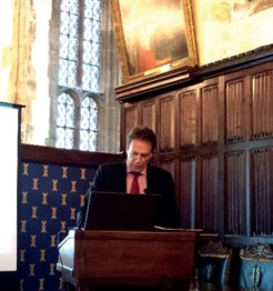 Stefan Vogenauer delivering the Annual Lecture of the Selden Society in the Old Hall of Lincoln’s Inn, London, on 2 July 2018