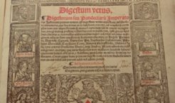 Part of the title page of an edition of the Digestum vetus, the first part of the Corpus iuris civilis, published in 1538 at Lyon by Iacobus Giunta, one of the 16th century’s foremost legal publishers