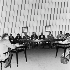 Commissioner Hans von der Groeben, responsible for the internal market and approximation of laws, and his Director General, Théodore Vogelaar, outlining their strategy, Brussels, 1970