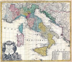 Political map of the Italian peninsula from 1742