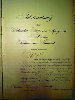 First page of the work regulations of the Saxon Copper and Brass Mills F. A. Lange, 1892