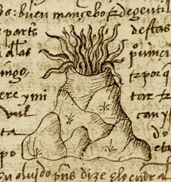 Gonzalo Fernández de Oviedo, Federzeichnung, aus: ders., Historia General y Natural de las Indias, Islas y Tierra Firme del Mar Océano, Manuskript, 9/555, Biblioteca de la Real Academia de la Historia (Madrid), fol. 157r. (Mitte des 16. Jahrhunderts)