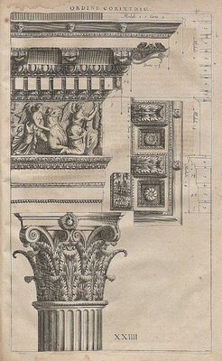 Ordine Corinthio, copper engraving on paper,in: Jacopo Barozzi da Vignola, Regola delli cinque Ordini d’architettura, Amsterdam: Blaeu 1640, ill. XXVIIII